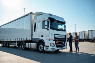 Camion semitrailer moderne en hub logistique inspection