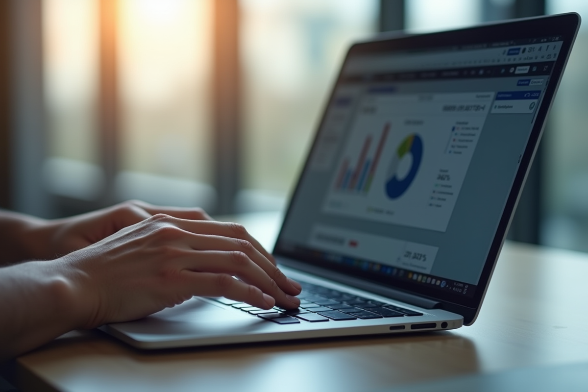 Mains tapant sur un laptop avec ZimCD66 en focus