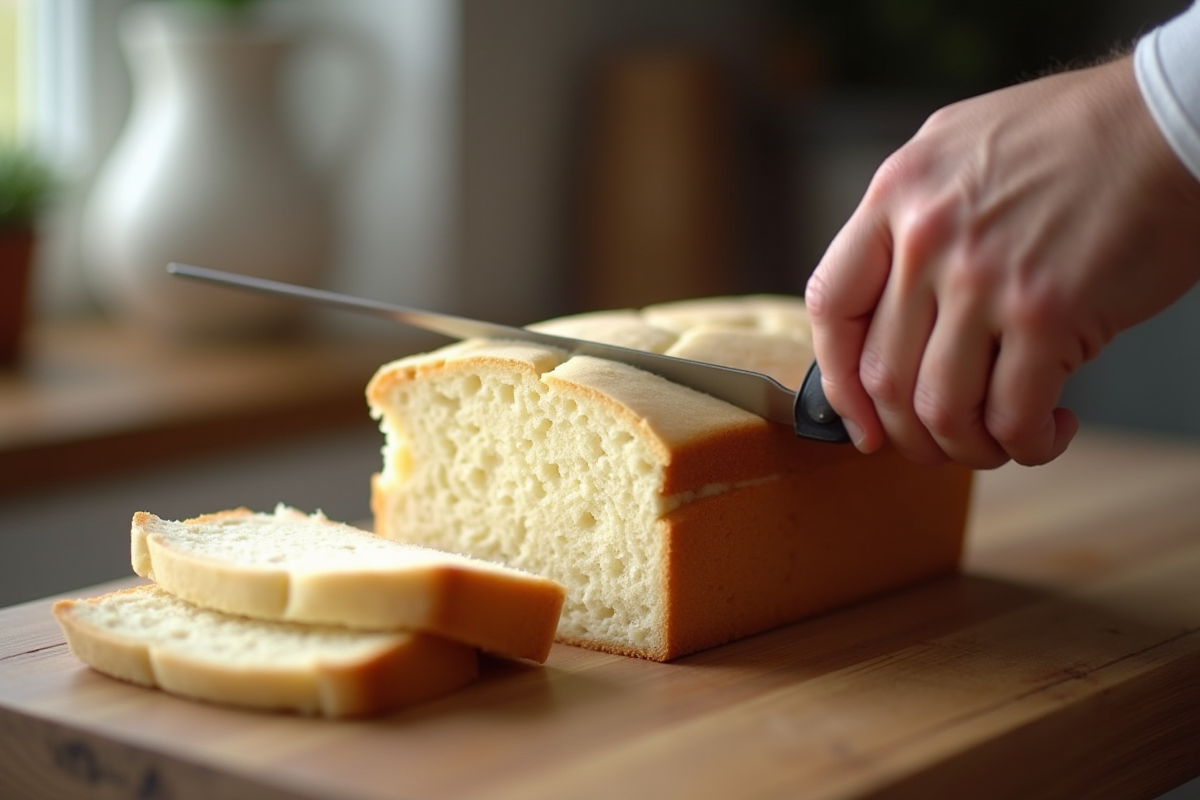 Mains coupant une part de gâteau léger et moelleux