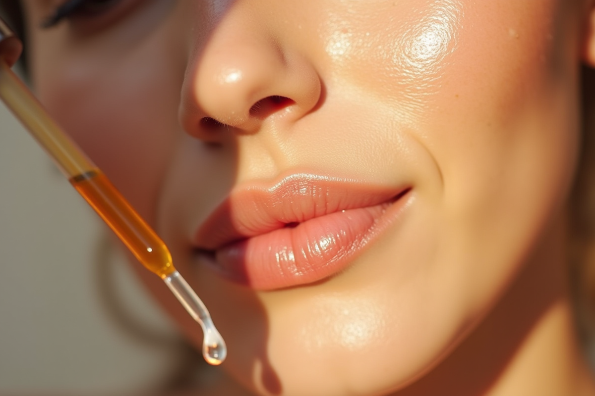 Goutte de serum vitamine C sur peau hydratée