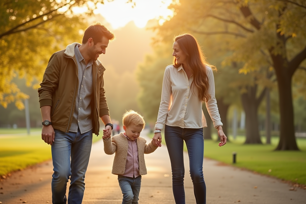 Famille heureuse se tenant par la main dans le parc
