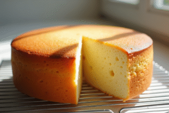 Gâteau éponge nature fraîchement cuit sur un grille
