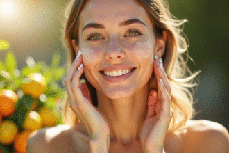 Jeune femme appliquant un serum visage naturel jour
