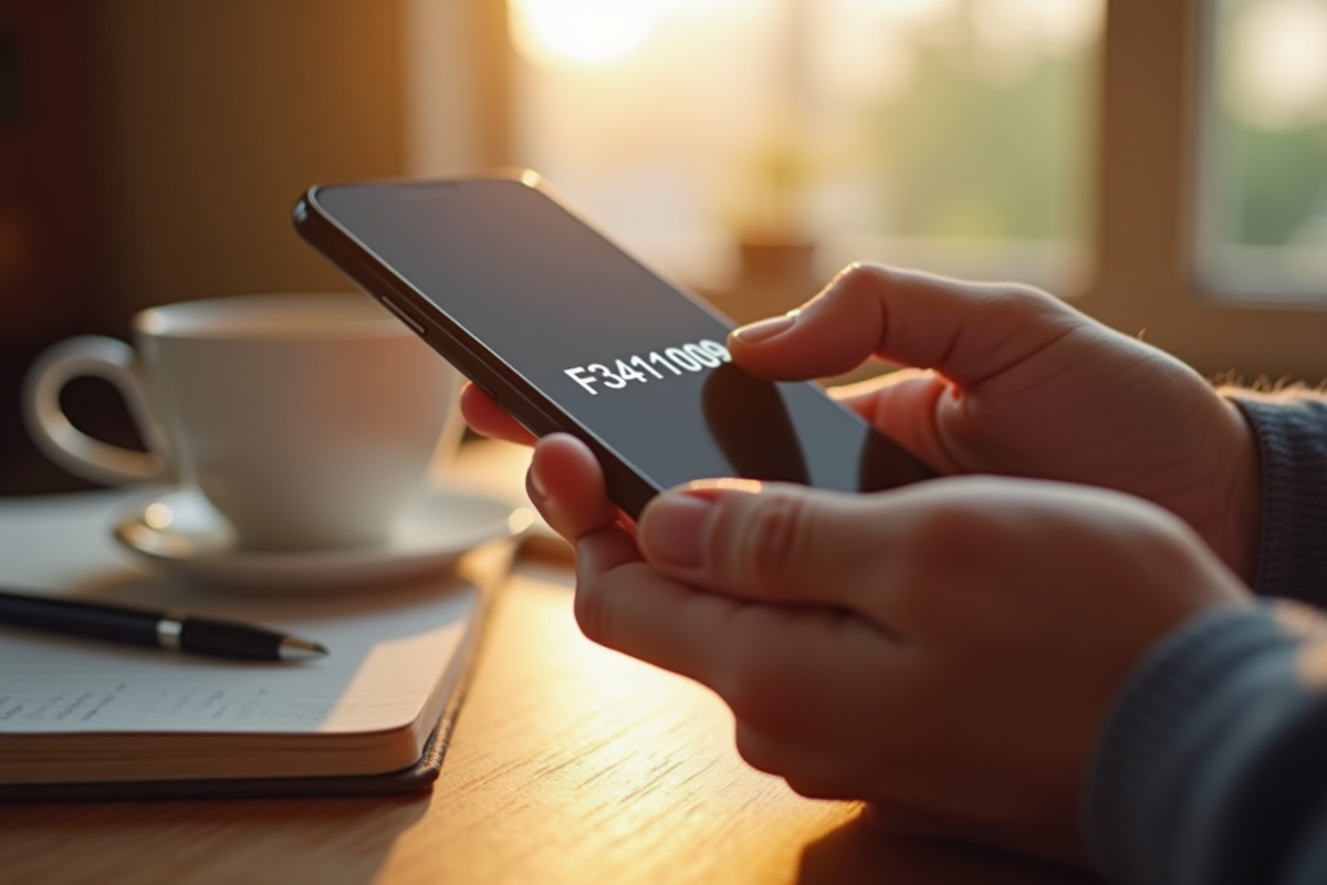 Gros plan sur smartphone affichant erreur F34111009 dans un cadre cosy