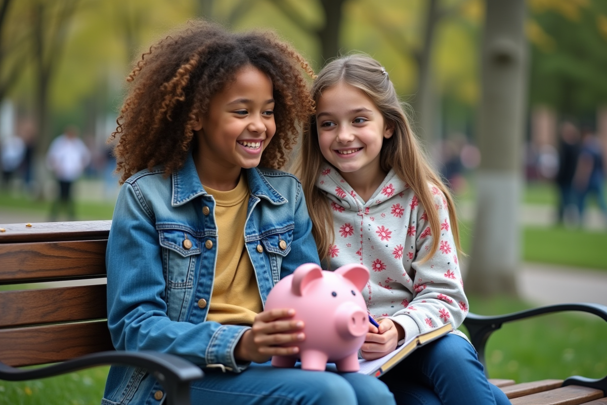 Deux adolescentes discutant sur un banc dans un parc urbain