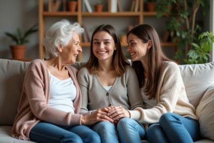 Trois générations de femmes partageant un moment familial