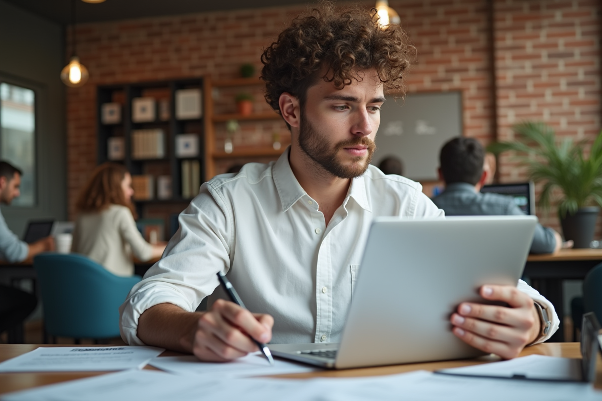 Jeune homme concentré dans un espace de coworking