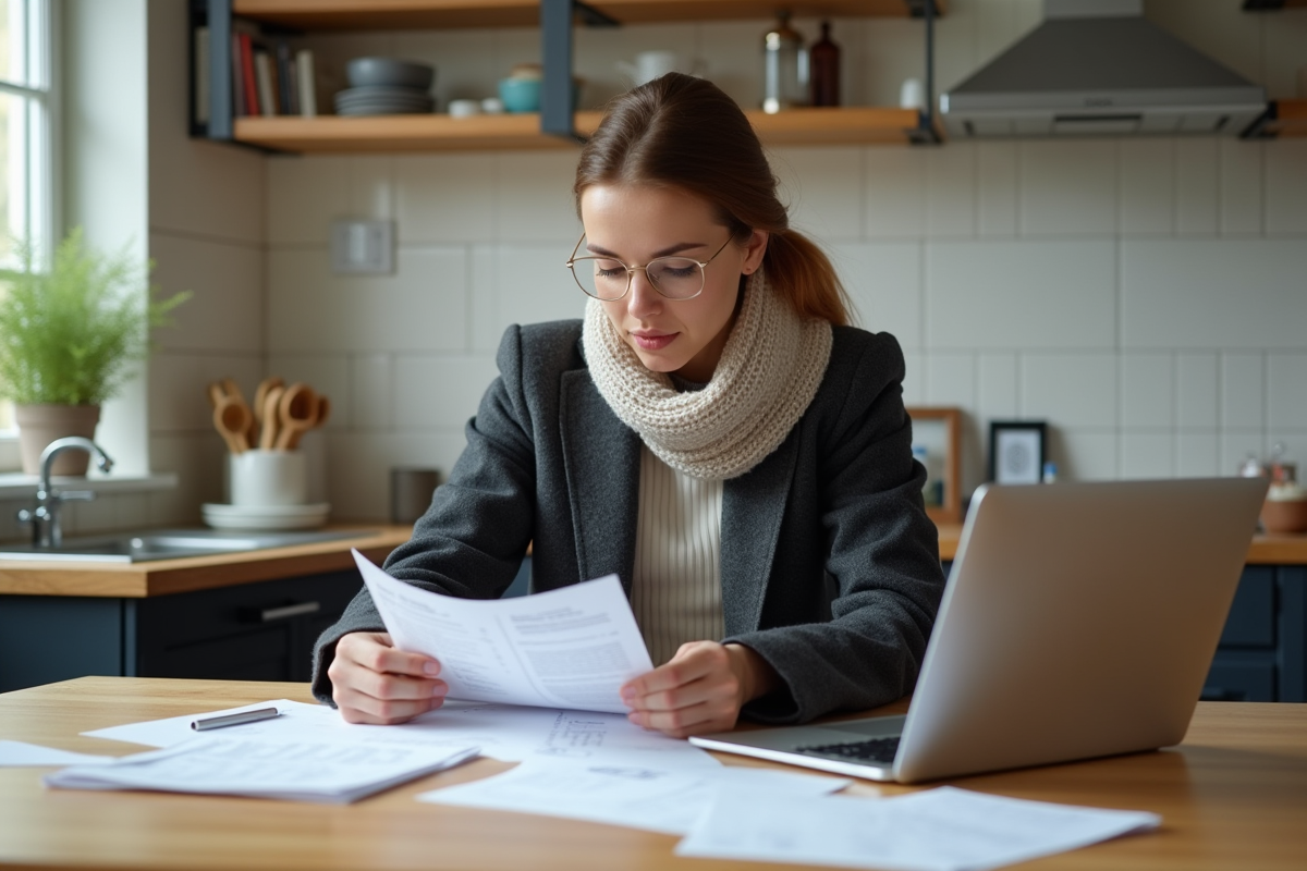Femme analyse une facture d