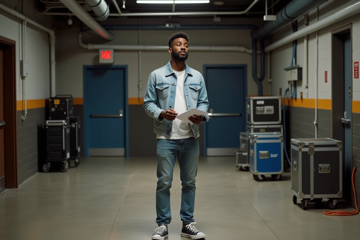 Jeune comedien noir en coulisses d un studio tele