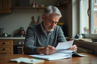 Homme d'âge moyen regardant un calendrier marqué