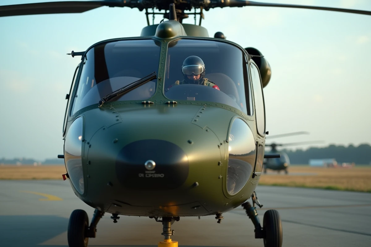 Vue rapprochée du cockpit d'un hélicoptère Tigre avec un pilote de l'armée française en préparation au décollage