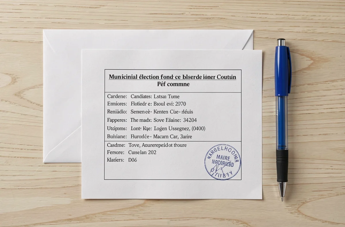 Bulletin de vote officiel pour une élection municipale d'une commune de moins de 1000 habitants