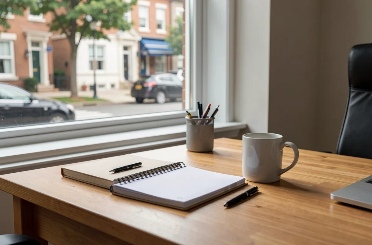 Bureau d'une assistante sociale prêt pour un rendez-vous logement